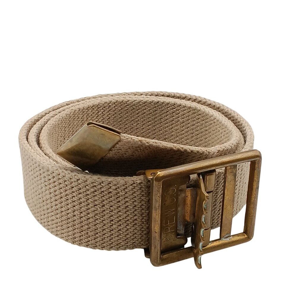 Vintage Military Canvas Belt with Brass Buckle - Beige Foster Sm